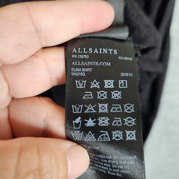 ALLSAINTS Elina Shirt Women’s V-neck Long Sleeve Twist Front Button Up Sz M - Picture 5 of 9